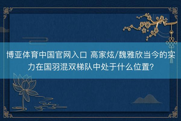 博亚体育中国官网入口 高家炫/魏雅欣当今的实力在国羽混双梯队中处于什么位置？